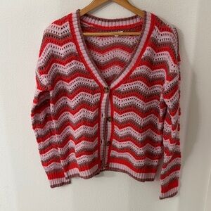 Maurices Red and Pink Chevron Cardigan